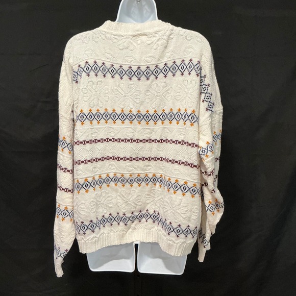 Arielle Cream Cable Knit Geometric Pattern Sweater Made in USA - Picture 3 of 7